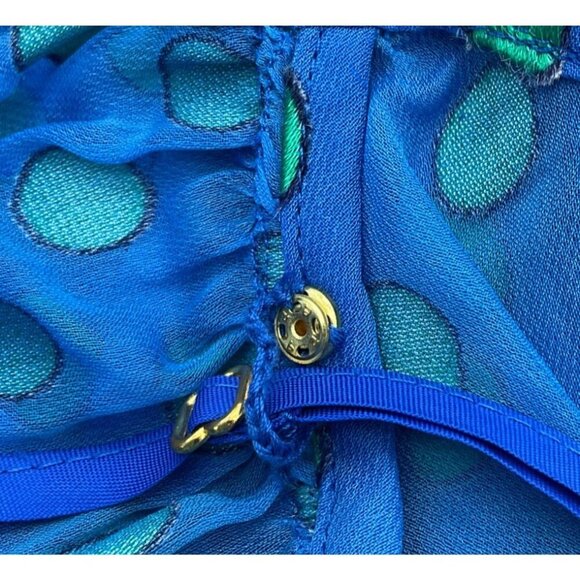 C Wonder Sleeveless Sheer Split Neck Green Polka Dot Pleat Blouse Camisole Small - Picture 6 of 9